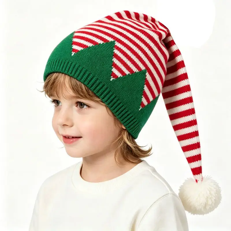 Winter Christmas pom-pom beanie Triangular striped jacquard wizard hat Role-playing elf hat