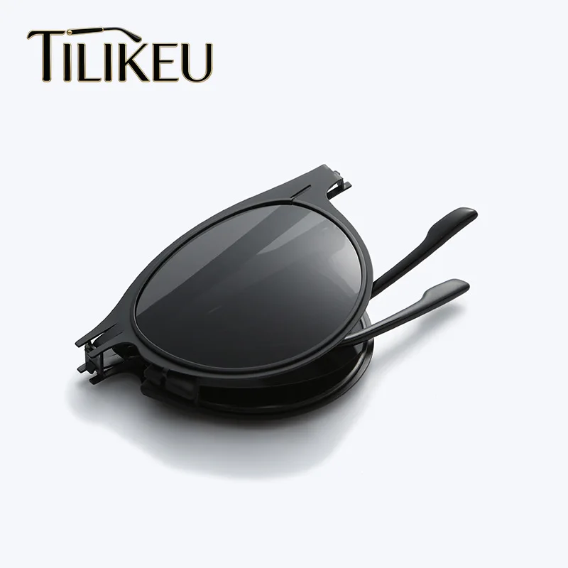 

New Titanium Alloy Folding Sunglasses Men and Women Outdoor Driving Anti Glare Shades TAC Polarized Retro Round Sunglasses UV400