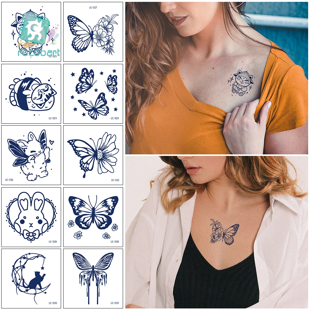 40 Kinds Juice Lasting Ink Tattoo Sticker Body Art Waterproof Disposable tatouage temporaire Flower Cat letters Butterfly Rabbit