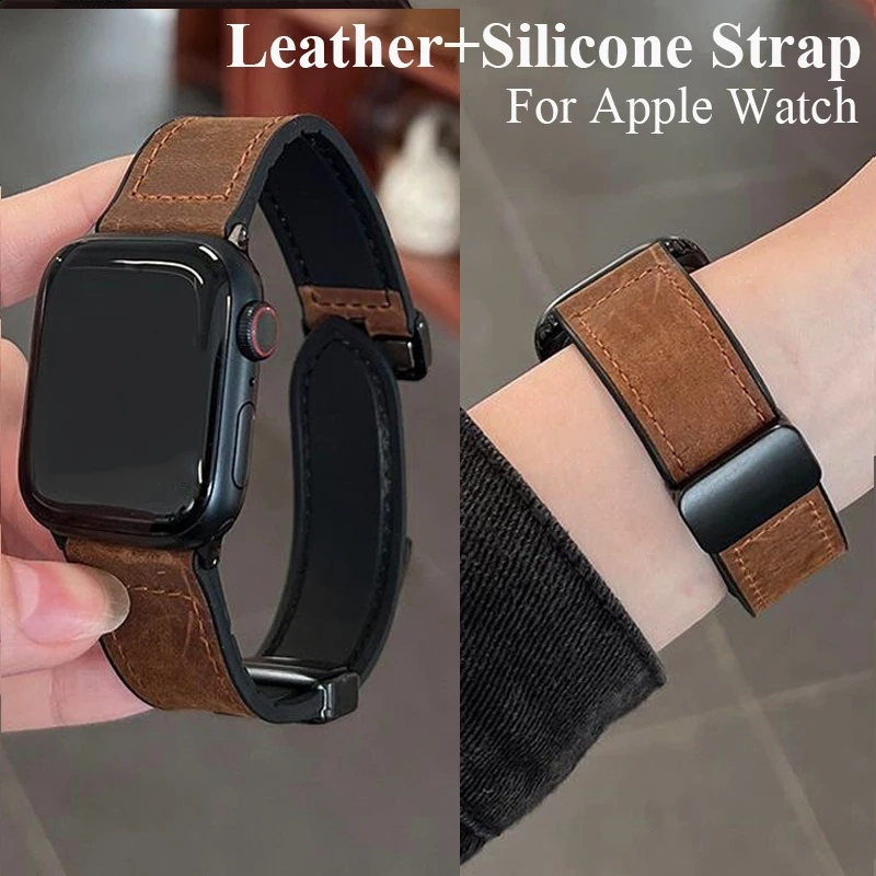 Silikon-Lederarmband für Apple Watch 49mm 46mm 42mm 41 45mm 40mm 44mm Magnetisches Band IWatch Ultra 4 3 2 Series 12 11 10 9 SE 3 – Detail 6