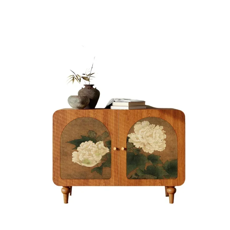 XYY Chinese style porch cabinet, living room, room against the wall, peony painted solid wood customization