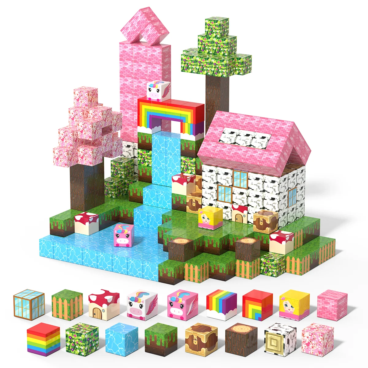 Magnetic Building Blocks Rainbow Theme DIY STEM Toy Educational Construction Cubes for Kids 3+ Ideal Gift for Boys and Girls