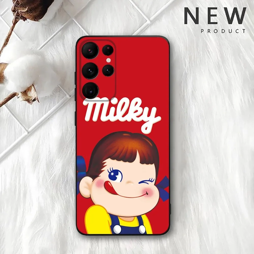 Fujiya Milky Peko-Chan  Phone Case For Samsung Galaxy A20,A21s,A22,A31,A32,A52,A53,A72,73,A80,A91 Soft Black Cover