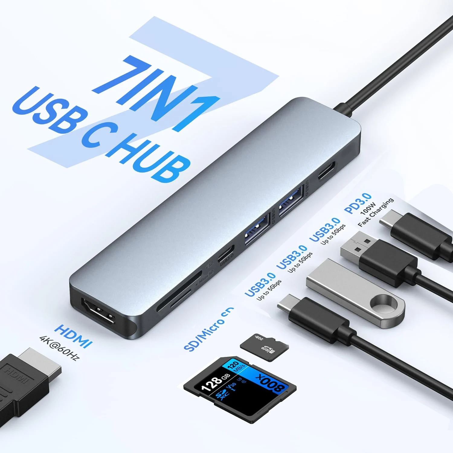 محطة إرساء USB C ، 7 في 1 ، 4K ، محول متوافق مع HDMI ، محور USB ، نوع C إلى HDMI ، PD 87W ، مقسم للكمبيوتر المحمول ، ماك بوك برو