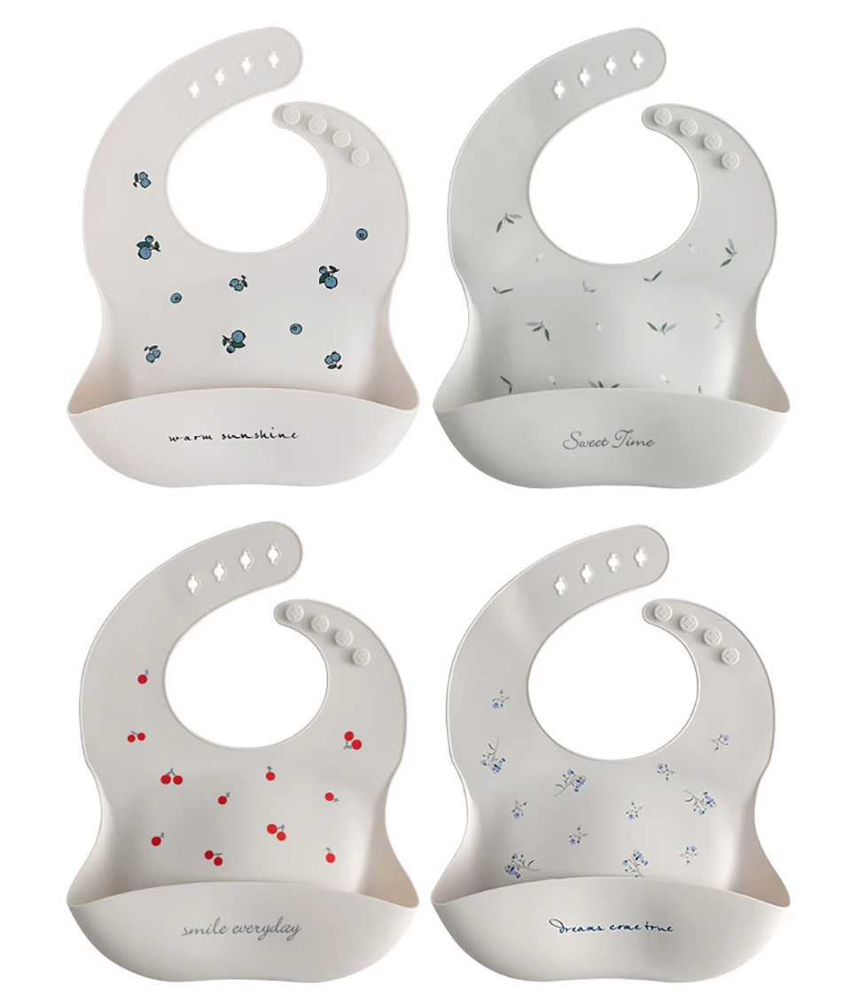 Baby-Lätzchen, wasserdicht, weicher Silikon-Schal, Sommer, süßer Kirschdruck, verstellbare Lätzchen, Spucktücher, Baby-Fütterungsschürzen, Kinder essen – Detail 15
