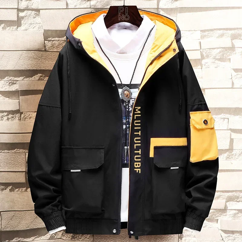 Prowow  New Mens Spring Autumn Jacket Zipper Casual Hooded Jakcet Fashion Patchwork Windbreaker Jacket Men Coat Clothing