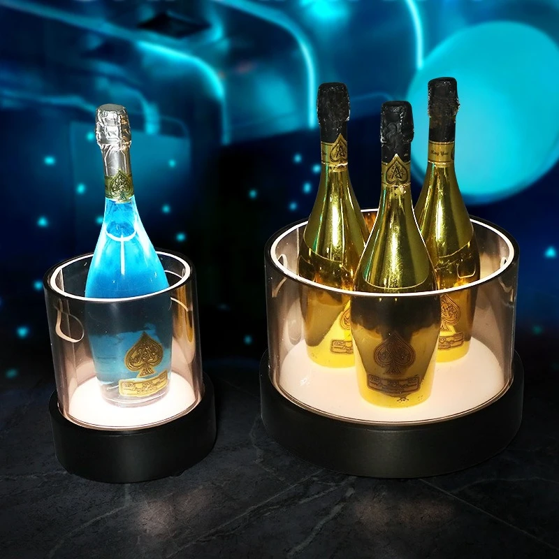 Luminous round ice bucket double ice bucket KTV wine metal base acrylic