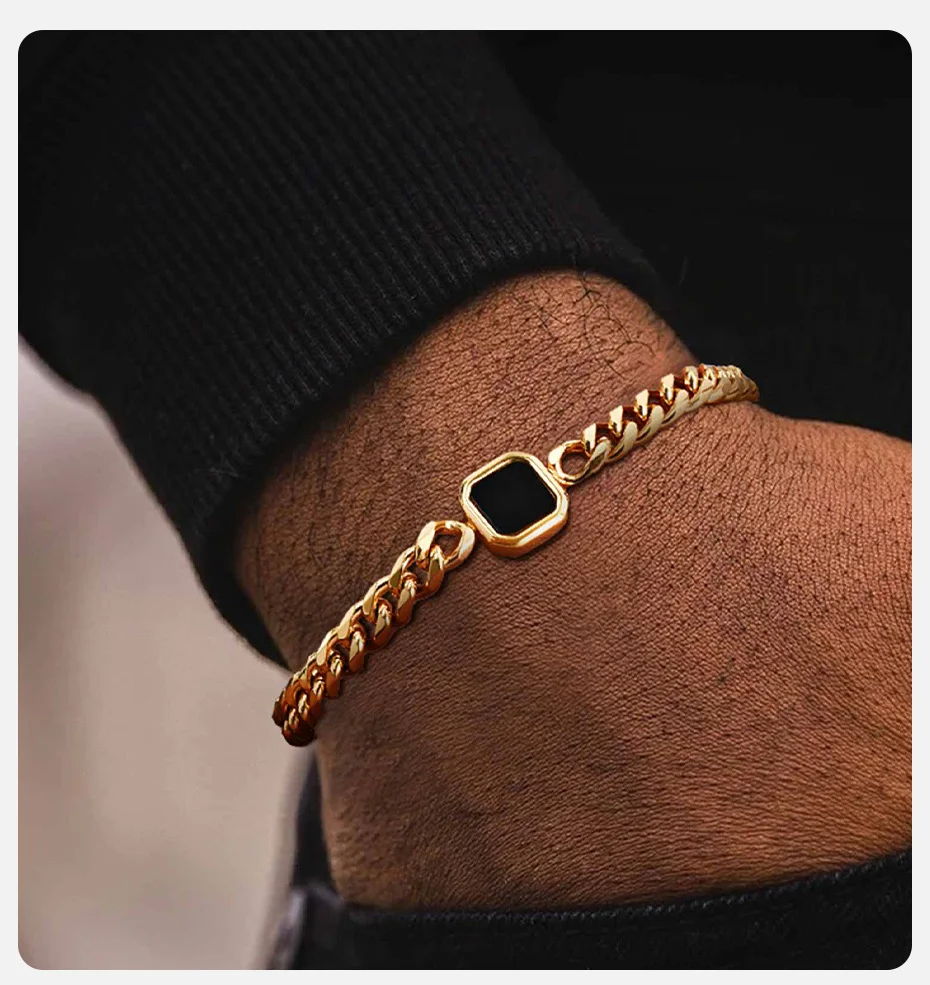 Vnox 5/7mm Width Adjustable Chain Bracelet for Men, Stainless Steel Acrylic Six-Sided Polished Jewelry Gift for Husband Son Him