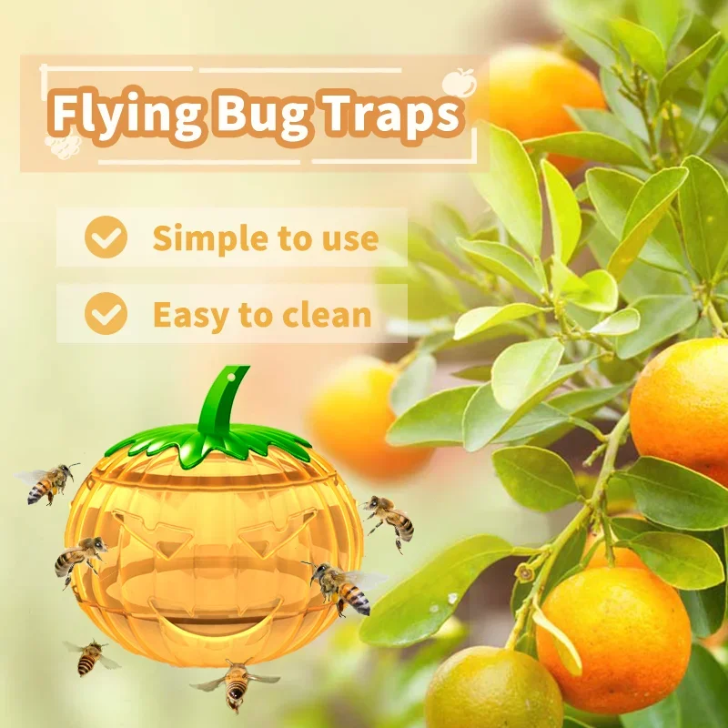 2 Pcs Pumpkin Shaped Fly Catcher Hanging Flying Trap Catcher Plastic Gnat Trap for Indoor Outdoor House