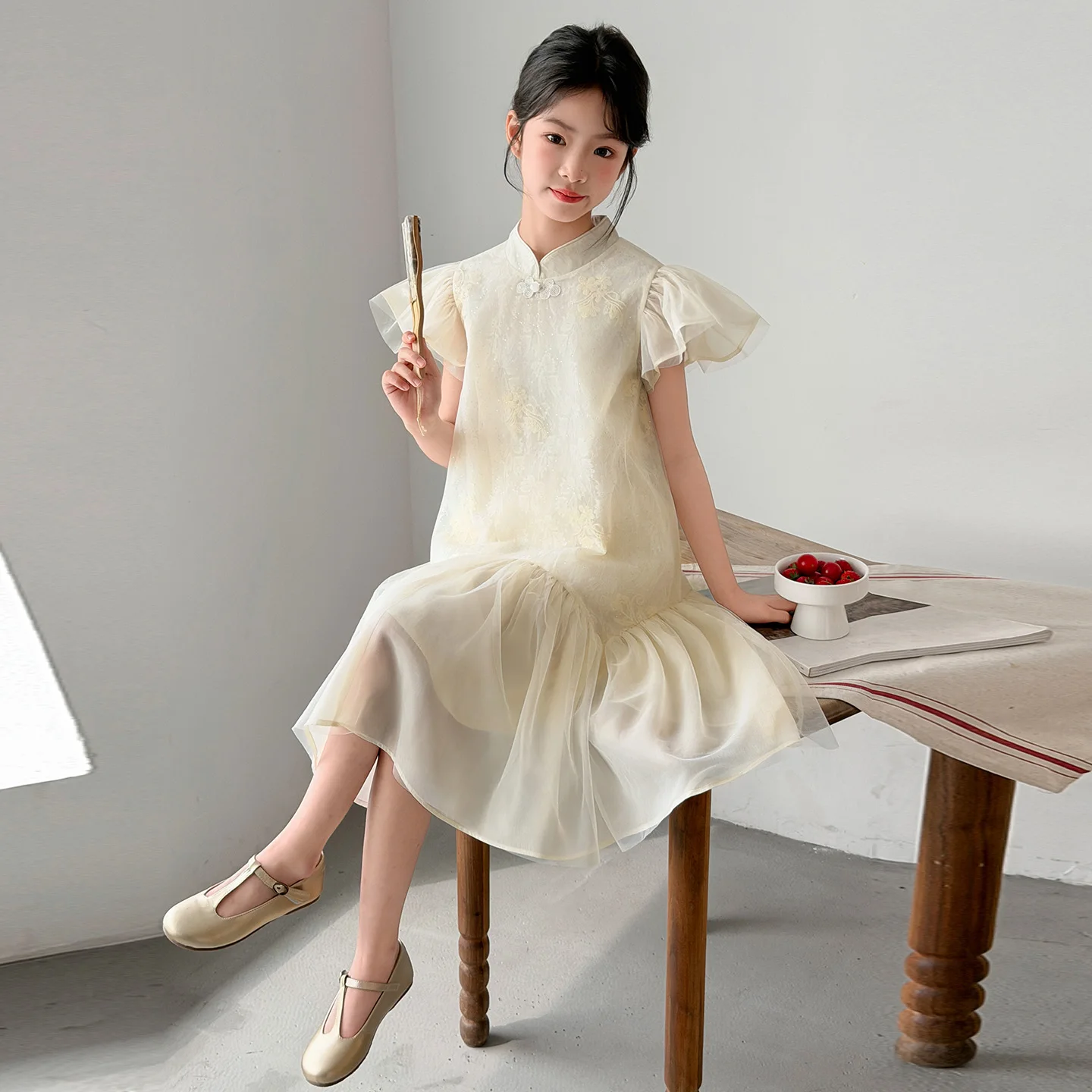 Kids Princess Dresses For Girls Cheongsam Tulle Dress Birthday Party Pageant Wedding Performance Chinese Style 6 7 9 11 13 Years