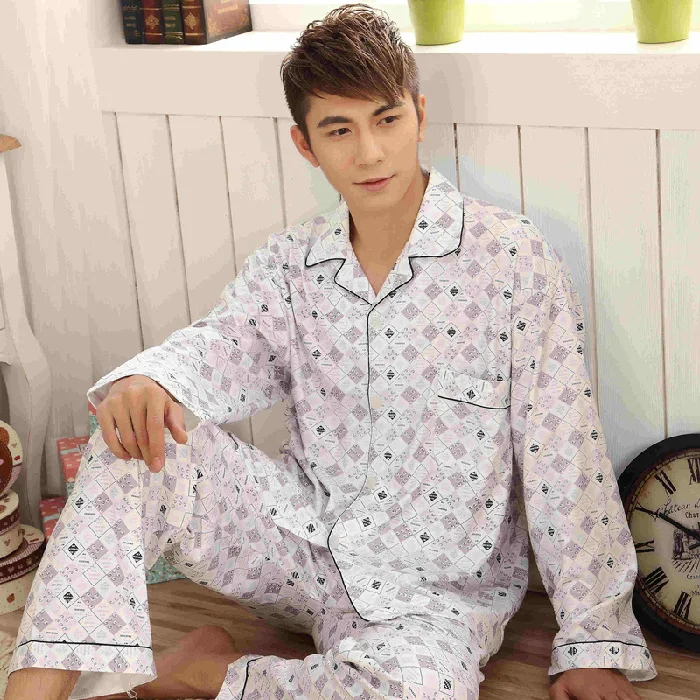 New Men Long-sleeve Long-pants Pajama Set Can Be Worn Outside Middle-aged Elderly Homewear Two-piece Set Boys Students Gentlemen
