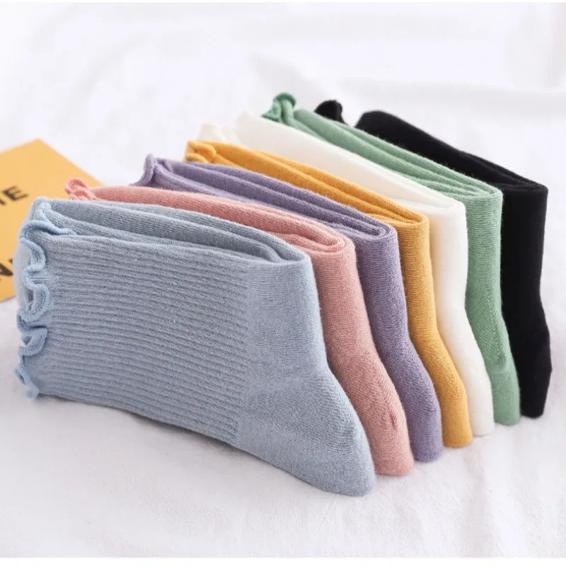 

Women Frilly Ruffle Socks Lolita Style Japanese Maiden Cute Kawaii Cotton Harajuku Princess Crew White Socks Calcetines