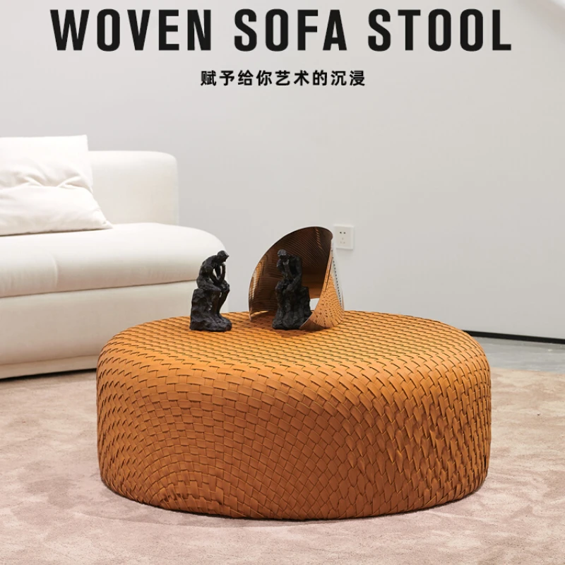 

Modern minimalist sofa stool, woven circular low stool, minimalist living room, household footrest, shoe changing stool