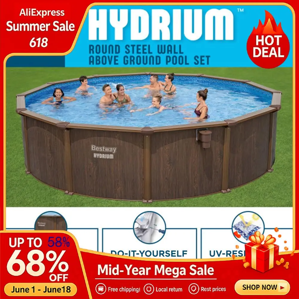 

18 x 52 Above Ground Pool, Round Steel Side Wall Frame Outdoor Swimming Pool Set with Sand Filter Pump, Ladder Ac Custom