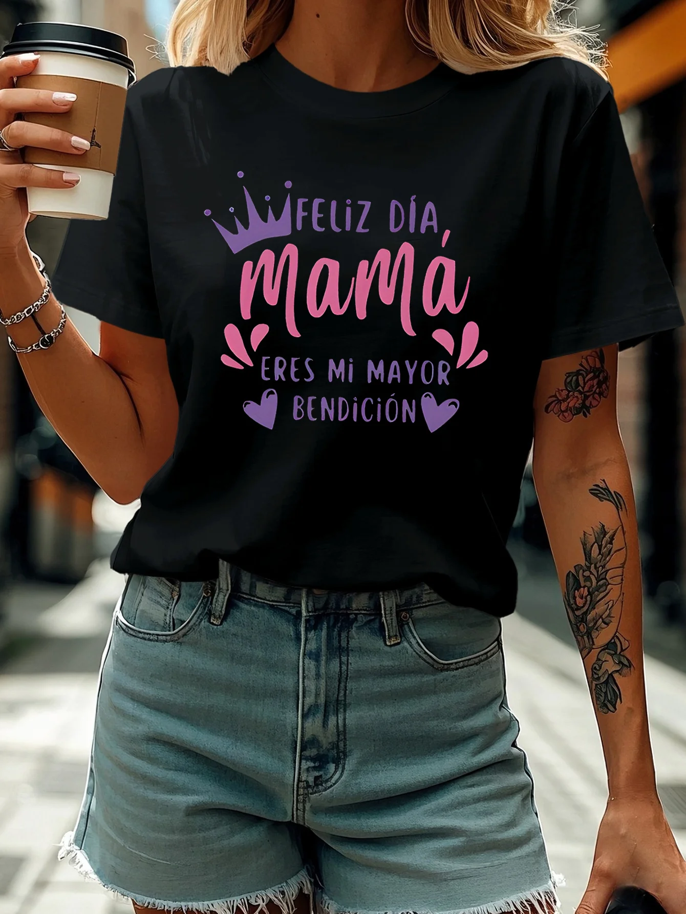 Mother's Day Women's Short Sleeve T-shirt FELIZ DÍA Mamá Spanish Letter Print Crew Neck Casual Daily Top for Summer Spring Y2k