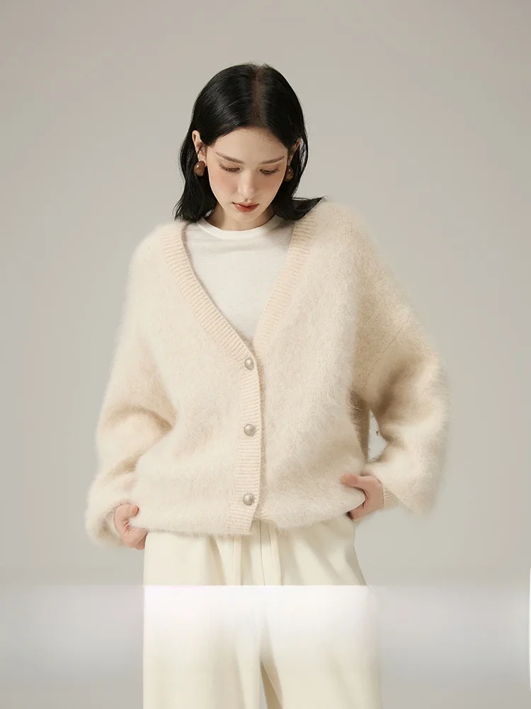 

Sauce Purple Rabbit Fur V-ne Open Cardigan Women's Autumn Winter Warm High-ade Elegance Loose Simple Top