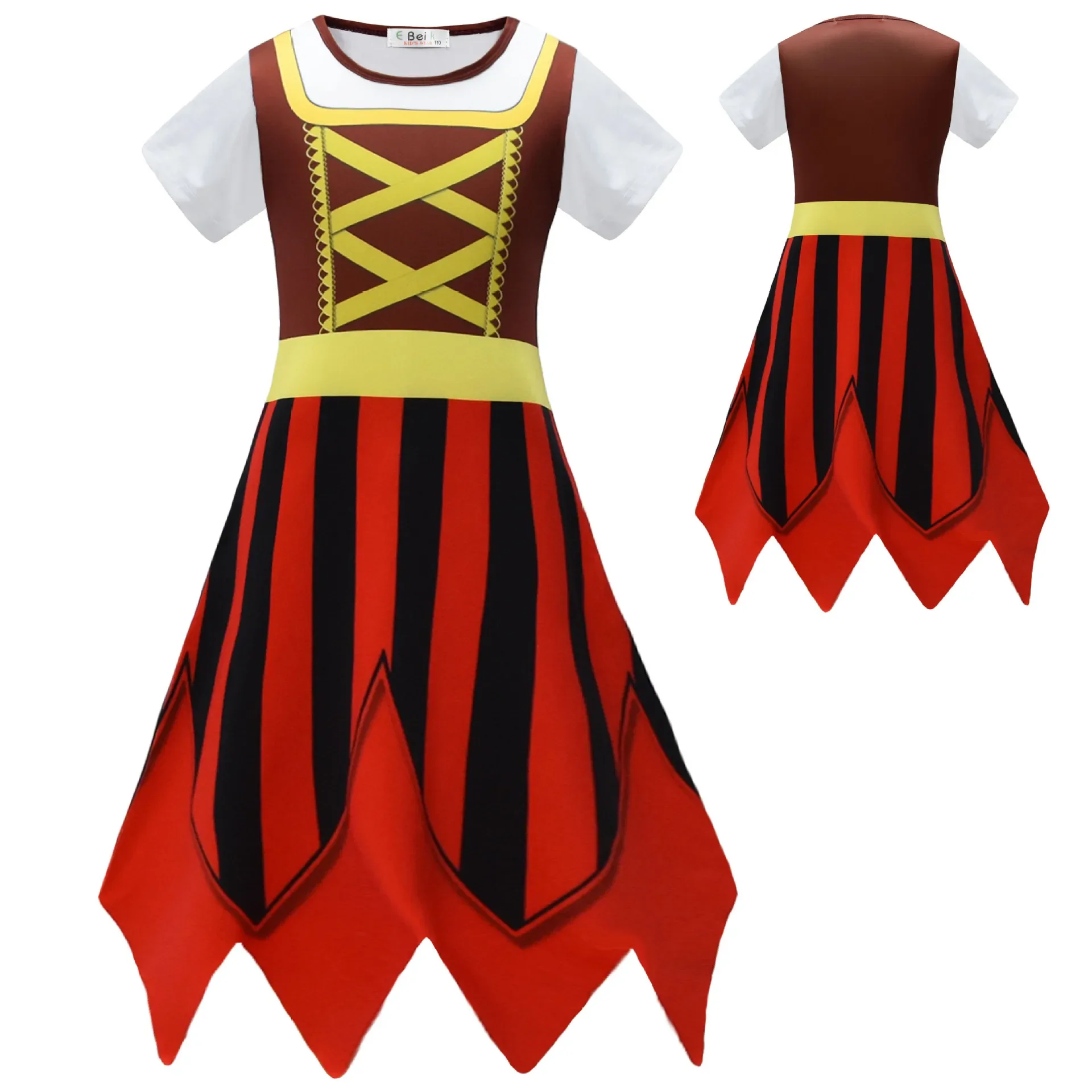 

2024 Christmas Eve Horror New Long Dress Halloween Cosplay Pirate Costume Short Sleeve Dress Son Girls Casual Dresses