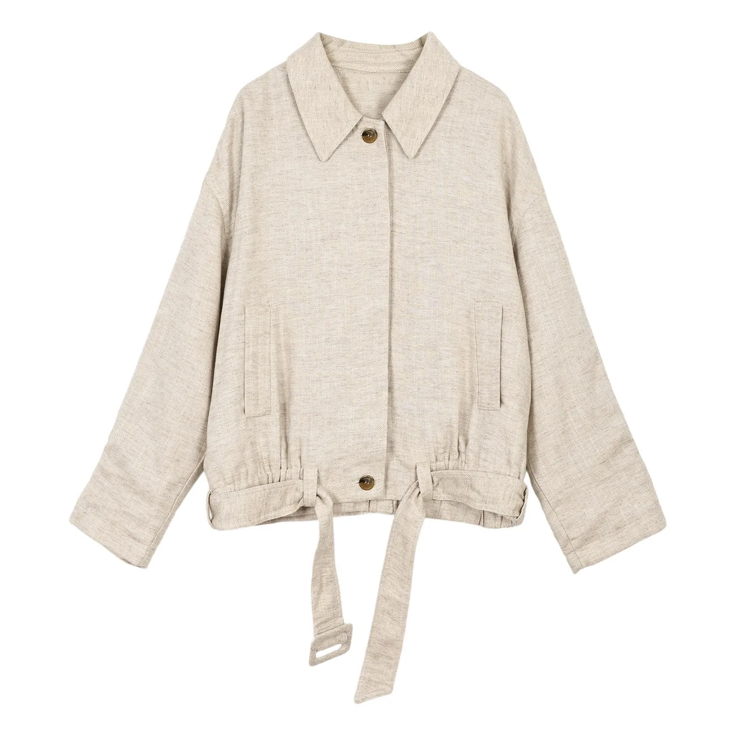Long Sleeve Turn Down Collar Coat Regular Fit Elegant Style with Woven Pocket Single Breasted Multi Button Women Autumn Jacket