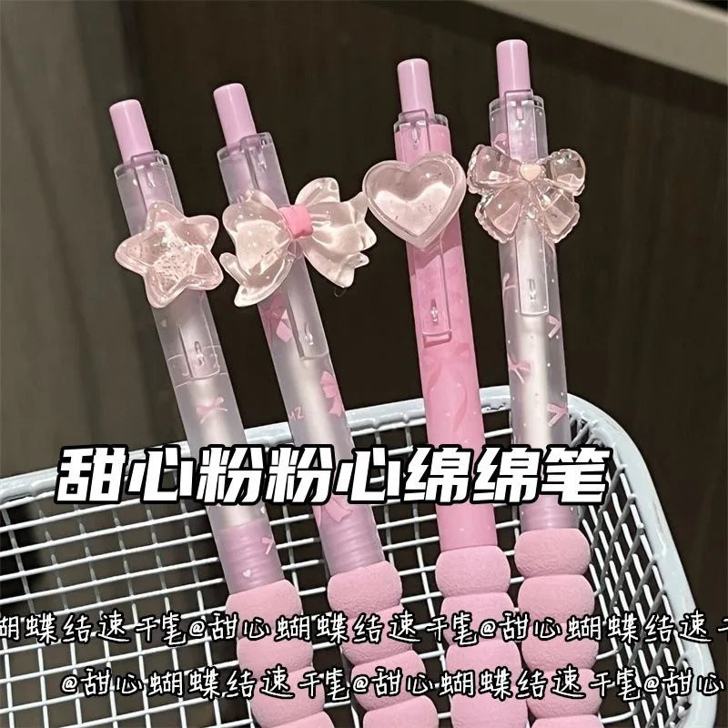 4 قطعة لطيف Bowknot القلب هلام أقلام التجفيف السريع الكتابة السلس 0.5 مللي متر أقلام الحبر القلم الجمالية مكتب مدرسة لوازم مكتبية
