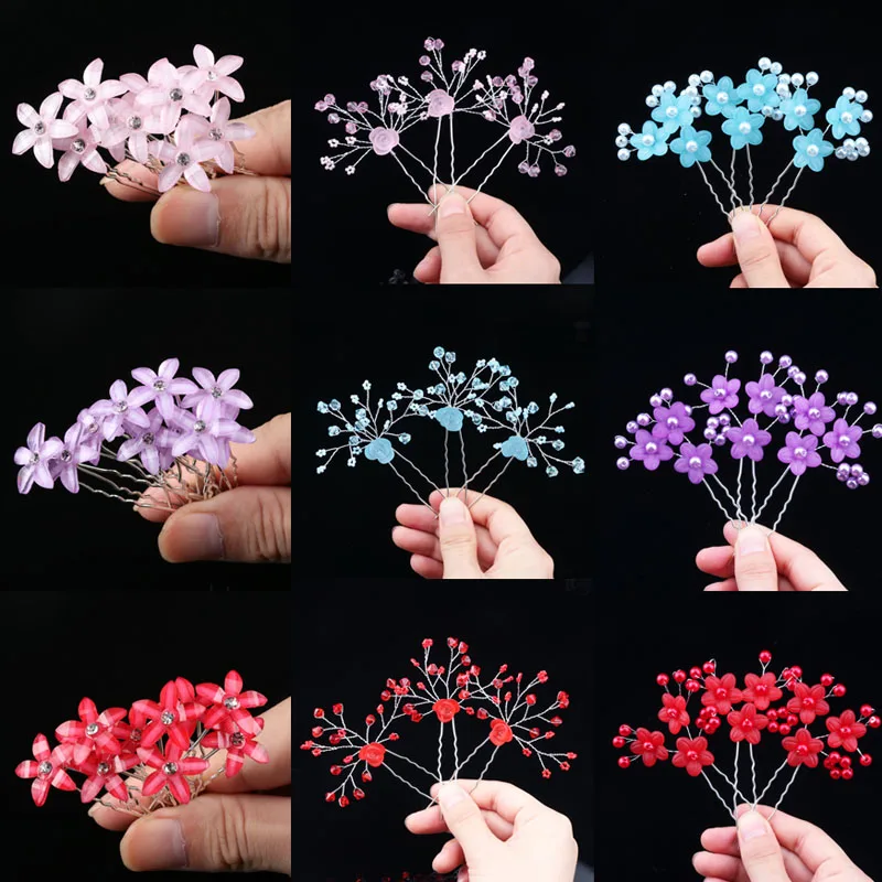 10PC Crystal Pearl Hairpin U Shaped Flower Hairpin Stick Rhinestone Pearl Hair Pins Forks Bridal Tiara Headpiece Hair Accessorie