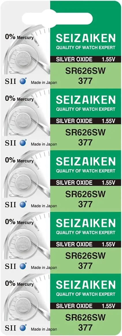 Pilas de Óxido de Plata de Alta Calidad 377 SR626SW 1.55V para Reloj, Hechas en Japón, Paquete de 5