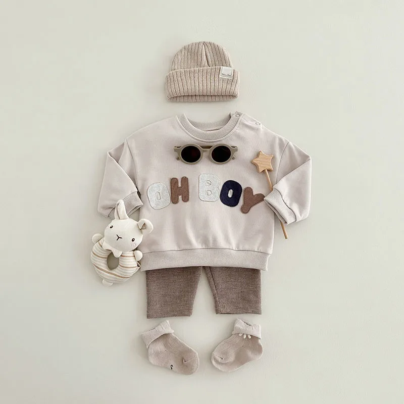 MILANCEL Baby Clothing Infant Hoodies Set Boys & Girls Letter Tracksuit 2 pcs Sets Toddler Pullover and Pants Sports Wear