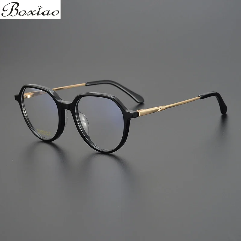 9819 can be mixed batch Shenzhen high-quality high-density plate glasses frame with pure titanium legs unisex retro full frame.