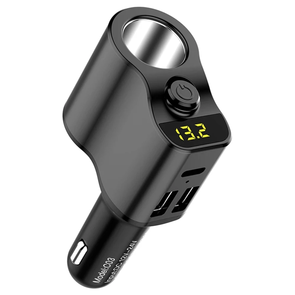 Car Charger Power Adapter Dual USB 3.0 with Type-C Fast Charge Charger with Cigarette- Lighter with LED Display