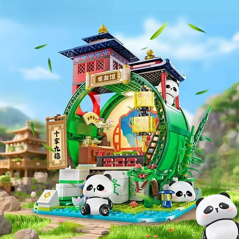 MOC – ensemble de blocs de construction de maison en bambou Panda, mignon, arbre Animal, fleur, cabane, salon, paysage de rue, décor de bureau, jouet à monter soi-même, cadeaux d'anniversaire