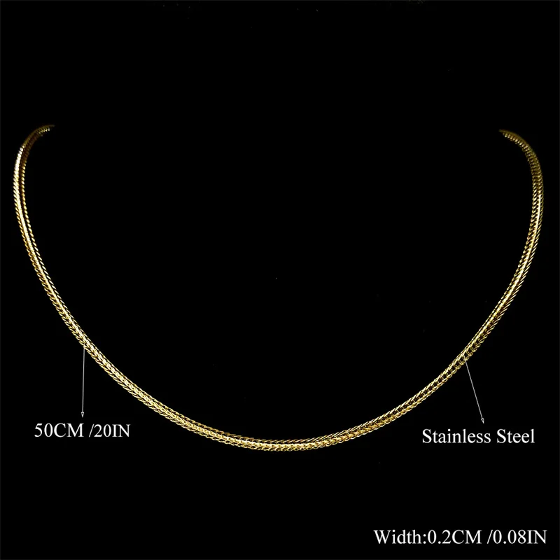 Stainless Steel Hiphop Fox Tail Chopin Chain Necklace for Women Men Gold Color Y2K Twist Foxtail Link Choker Neck Jewelry collar