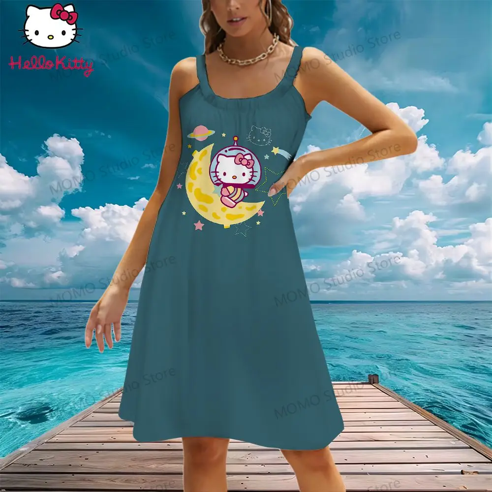 Sling Damesstrandjurk Hello Kitty Mooie Streetwear Zomervrije Tijd S-3XL Goedkope Kleding Avondjurken Mode Kawaii 2024