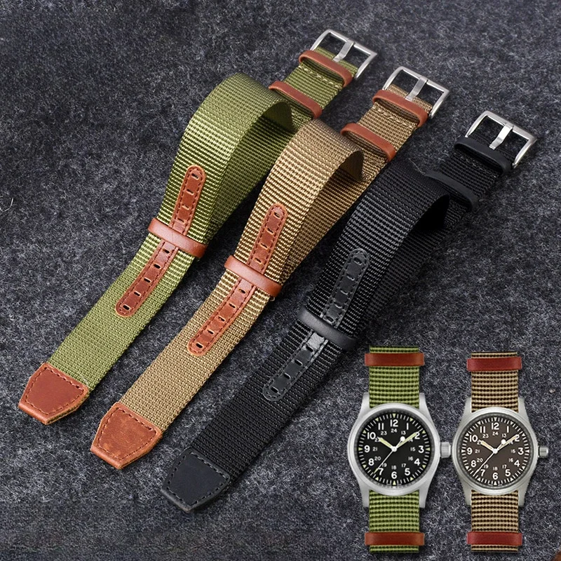 Waterproof Soft Woven Nylon Watchbands for Hamilton Khaki Army Green Field H69439931 H69439411 Series 20mm 22mm Watch Strap