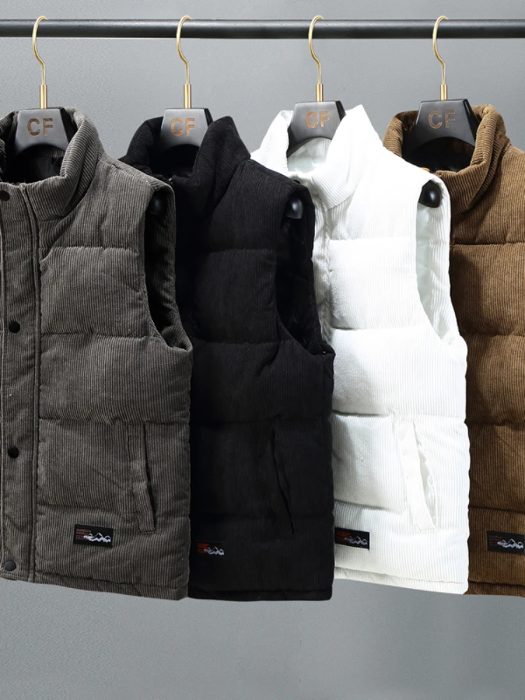 Autumn Winter Vest Men 2023 New Fashion Warm Cotton Padded Sleeveless Jacket Men Casual Stand Collar Solid Color Waistcoat