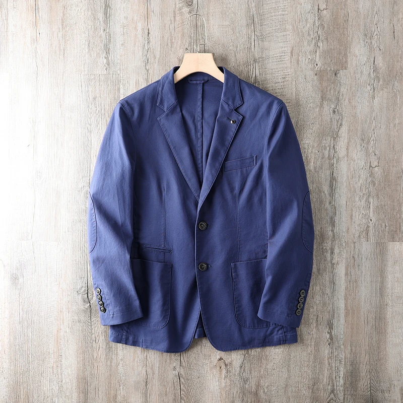 

Pure Cotton Waed Elastic Fabric Men's Busin Casual Small Suit Jaet Faion Urban Sle Long Sve Stand Fit Coat