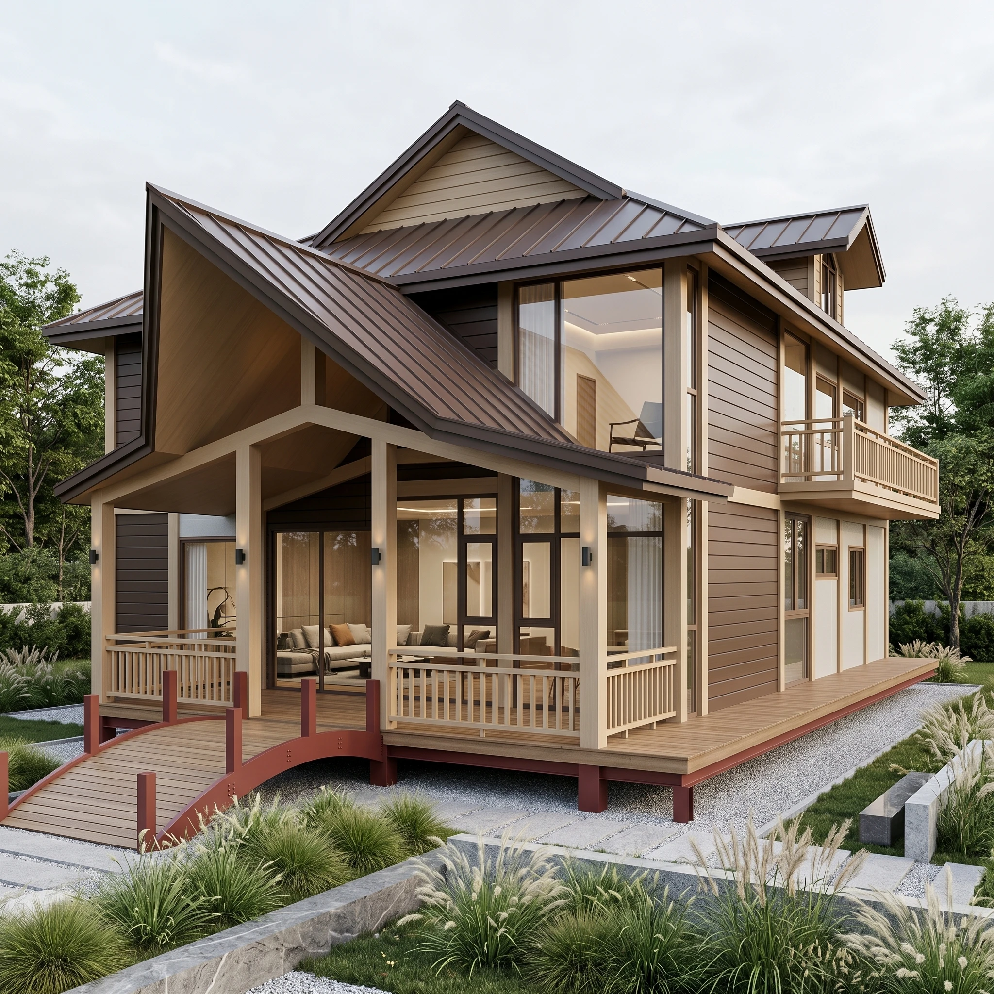 Story Prefab Modular Container House Glass Windows Balcony Luxury Steel Structure Mobile Home Portable Office Villa 40ft Model 1