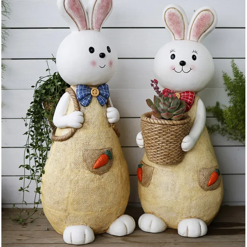 Courtyard Decoration Flower Pots Cute Rabbit Bonsai Container Outdoor Animal Sculpture for Flower Exquisite Practical Garden Pot