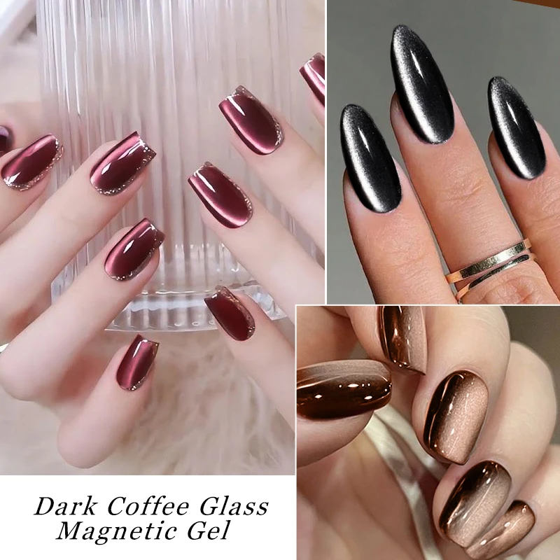 ชุดยาทาเล็บเจลแม่เหล็กแมว 17 ชิ้น สีน้ำตาลกาแฟ เจลแม่เหล็ก กึ่งถาวร ยูวีเจล ล้างออกได้ อุปกรณ์ทำเล็บสำหรับฤดูหนาว