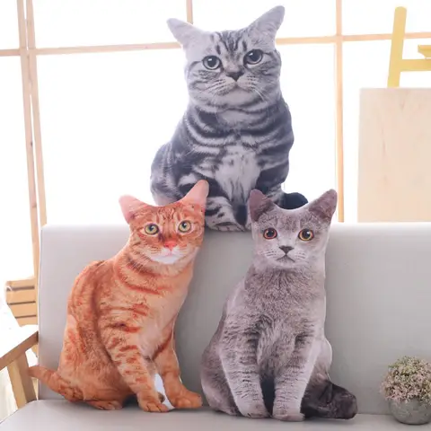 Plush Realistic 3D Cat Doll Cartoon Soft Simulation Cat Plushie Pillow Stuffed Kawaii Plush Animals Toy Cushion for Kids Girls