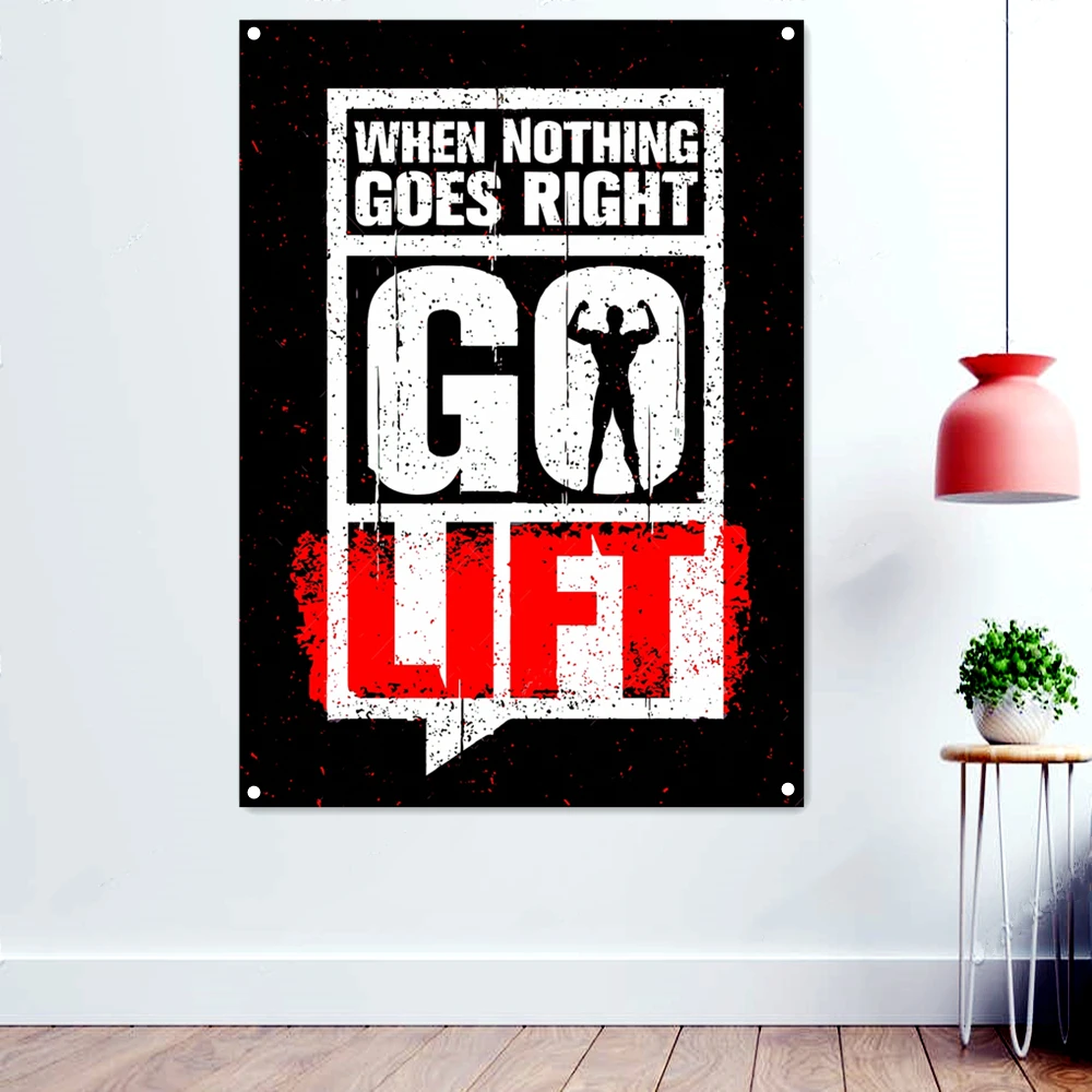 

"Nothing Goes Right Go Lift" Gym Workout Fitness Motivation Quote Poster Wall Art Paintings Exercise Wallpaper Banner Flag Mural