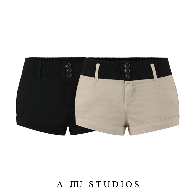 

Low Waist Retro American Color Block Short Pants Women's Outdoor Summer Sexy Girl Versatile Sexy Butt Covering Pants Ultra ...