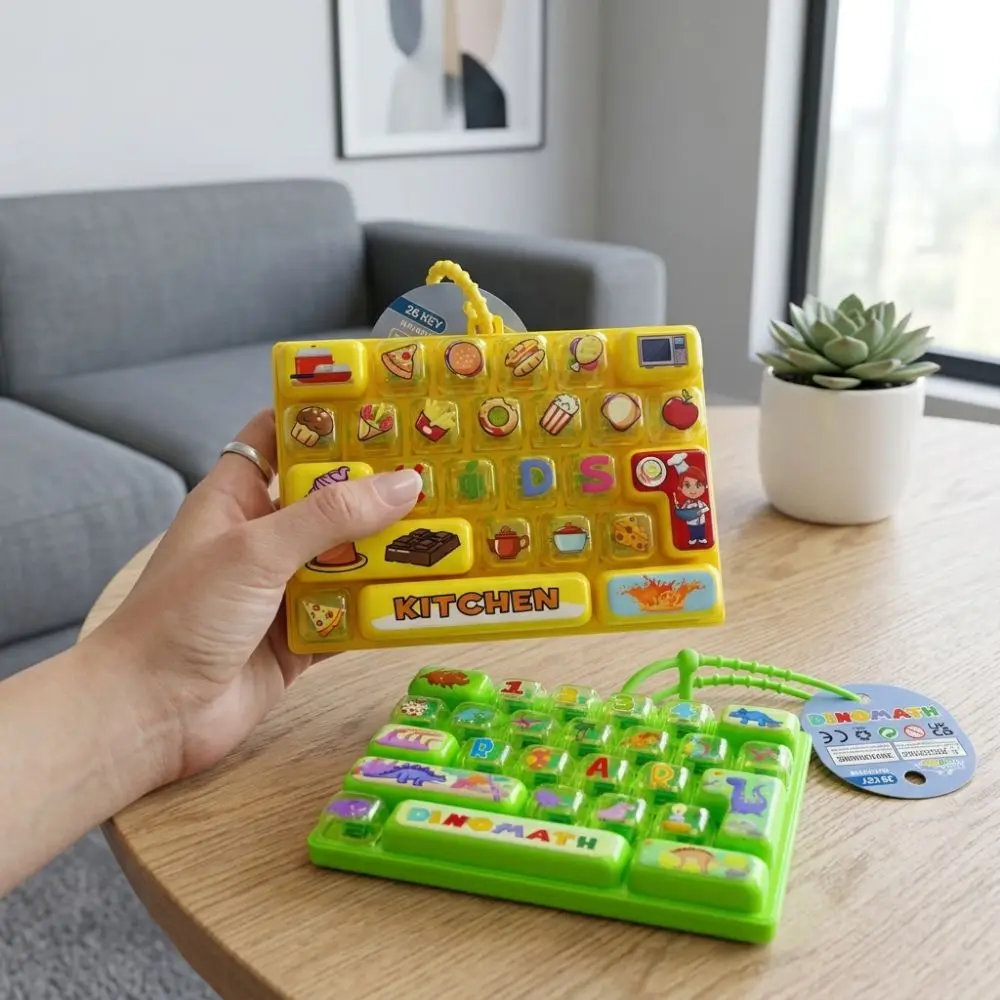 Cartoon 26 Keys Fidget Keyboard Clear Key Sounds Plastic Mechanical Keyboard Keychain Food Animal Clickable Keys