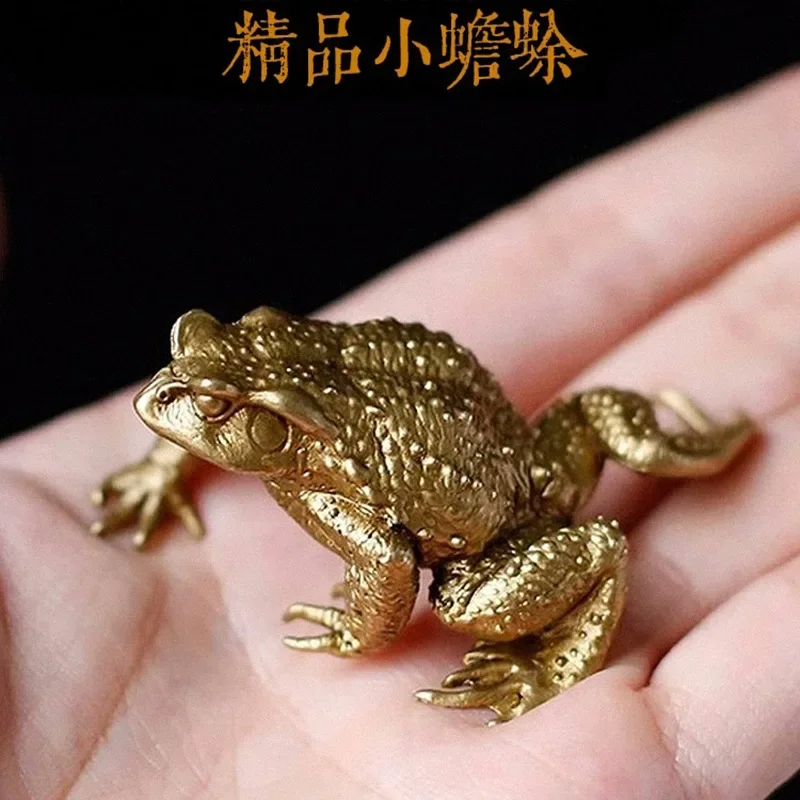 Solid Brass Toad Figurines Miniatures Tea Pet Table Toy Ornament Decoration Crafts Accessories Lucky Copper Animal Statues Decor