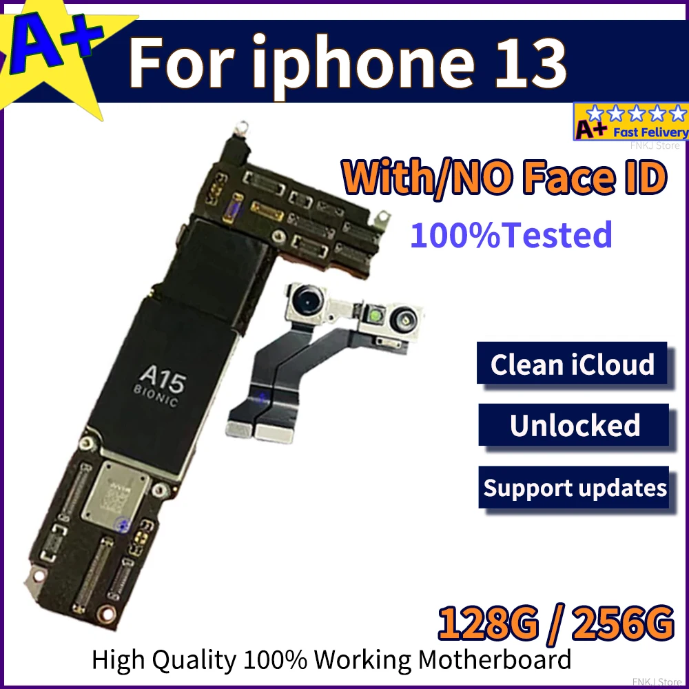 Mainboard Good Working Clean iCloud For iPhone 13 Motherboard with Face ID Support iOS Update Logic Board Unlocked Fully Tested