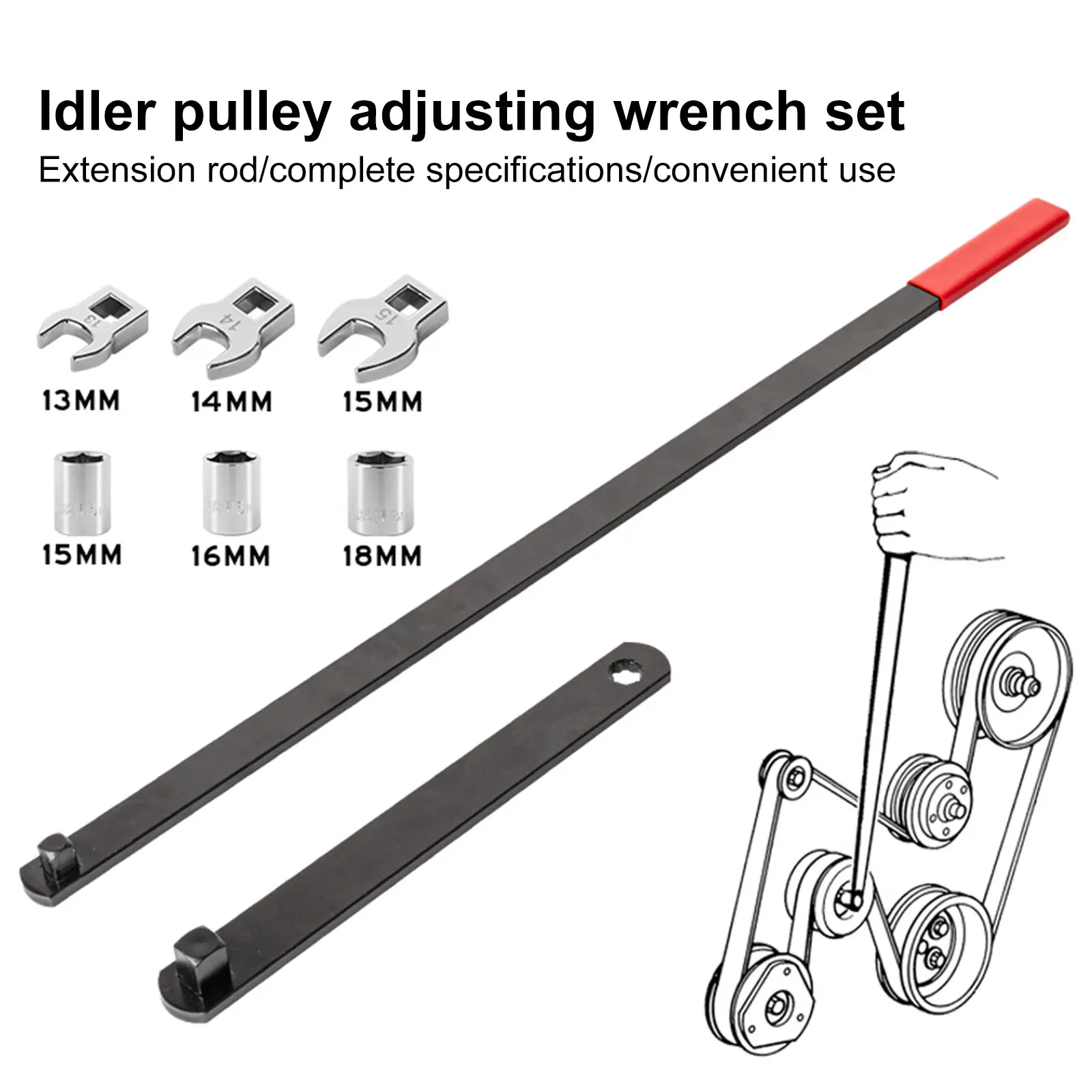 8Pcs Idler Pulley Adjustment Wrench Belt Tension Tensioning Adjuster Lever Tool Extension Wrench Workshop Tool for Repair