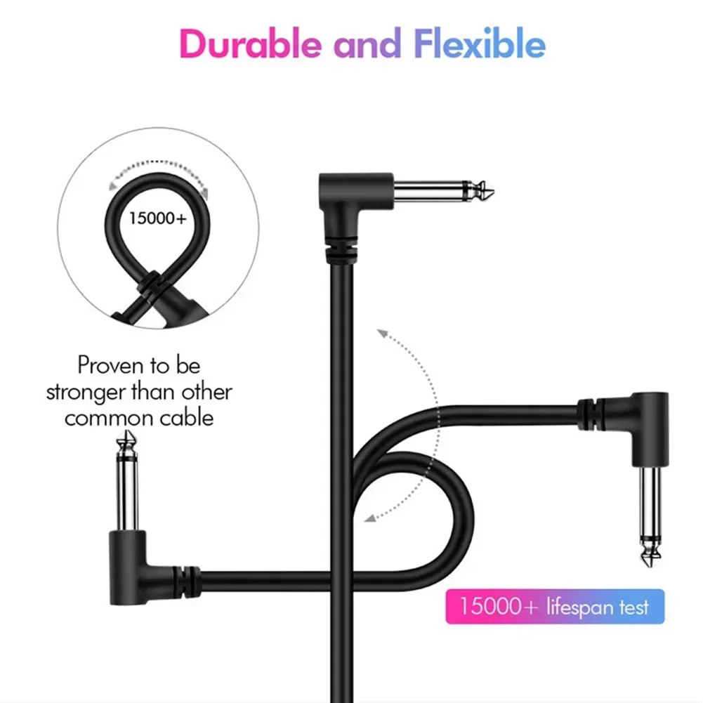 Câble de raccordement plat pour pédale anti-bruit JEEffects, connecteurs à angle droit, accessoire de jeu, 24 AWG, 6 pouces, 15 cm, 1/4 pouces