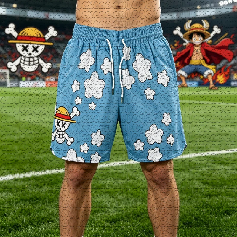 Summer Red Yellow Waist One Piece Luffy Skull Quick Dry Basketball Shorts Manga Print Unisex Drawstring Sports Beach Short Pants