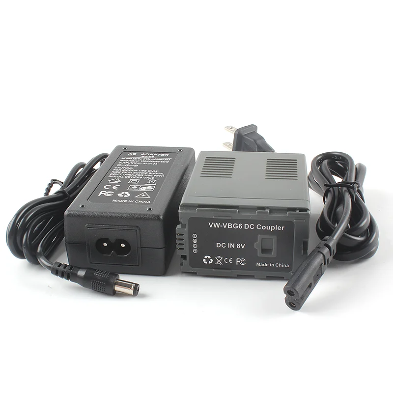 VW VBG6 Dummy Battery with AC-E6 AC Power Adapter DC Coupler for Video Camcorder AG-HMC73MC AG-HMC83MC AG-HMC155 AG-AC160MC