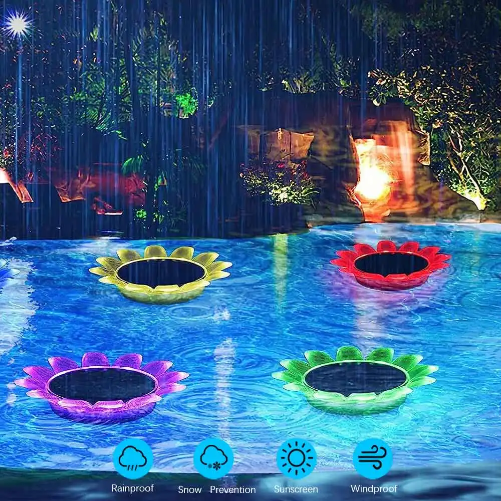 

Sunflower Petal Floating Light Solar Energy 7 RGB Colors Brightness Control Flash Rate Adjustable Perfect for Pool Spa