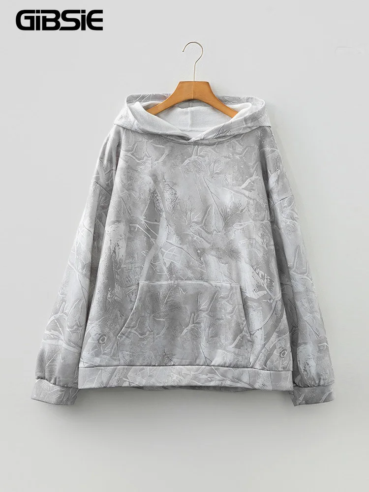 

GIBSIE большие размеры, повседневные толстовки с карманом-кенгуру, женские осенние и зимние свободные пуловеры с капюшоном и длинными рукавами с принтом для женщин