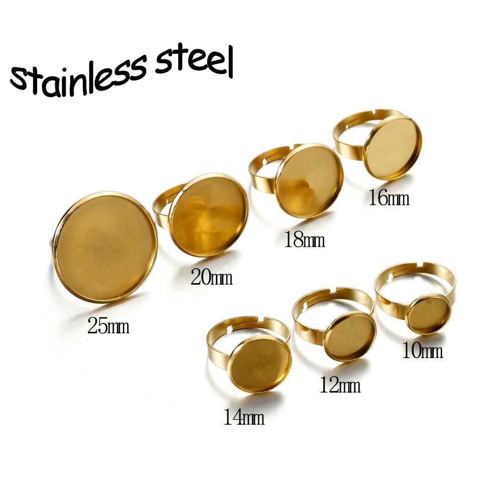 10pcs/Lot Stainless Steel Round Square Gold Cabochon Ring Settings DIY Bezel Blanks Rings Components Findings For Jewelry Making